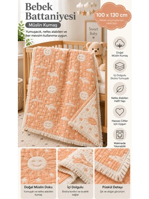 Marvielle %100 Pamuk Müslin 6 Katlı , 100X130CM Desenli Müsl - Bebek & Çocuk Battaniyesi