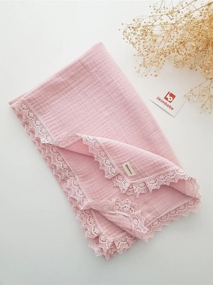 Marvielle 4 Katlı Dantelli Müslin Bebek Battaniyesi 85 x 90 - Bebek & Çocuk Battaniyesi