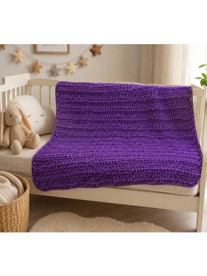 Marvielle El Örgüsü Mor Bebek Battaniyesi – Yumuşak Kadife Iplik 98X80 cm – Pofuduk B - Bebek & Çocuk Battaniyesi