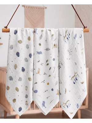 Marvielle Organik Pamuk Müslin Örtü & Müslin Bebek Battaniyesi 3 Lü Set 90 cm x 90 cm - Bebek & Çocuk Battaniyesi