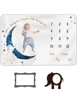 Marvielle Yenidoğan Bebek Anı Battaniyesi Polar 150X100CM, Erkek Bebek Hediyelik Aylı - Bebek & Çocuk Battaniyesi