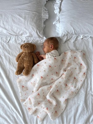 Marvielle 2 Katlı Organik Bebek Müslin Örtü %100 Pamuk Nefes Alan Çok Amaçlı Kundak B - Bebek & Çocuk Battaniyesi