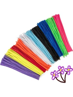 Renkli Şönil, 50 Adet, Tüylü Tel, 30 Cm, Eğitici Şönil Seti, Peluş Tel