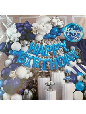 Doğum Günü Balon Süsleme Seti, Happy Birthday Folyo Yazı Balonu, 50'li Balon Zinciri Dekorasyon Kiti, Parti Süsleri
