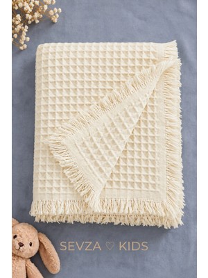 Marvielle Waffle Desen Sarı Battaniye 100% Organik Pamuk 100X110 cm - Bebek & Çocuk Battaniyesi
