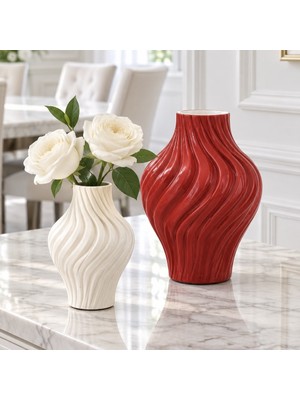 Natura Home Decor Dalga Tasarım 2'li Dekoratif Taş Vazo Seti