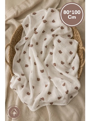 Marvielle Unisex Bebek %100 Pamuklu Ayıcık Baskılı Çok Amaçlı Müslin Bebek Örtü & Beb - Bebek & Çocuk Battaniyesi