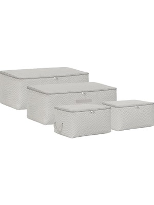 Home Textile 4'lü Gri Balıksırtı Hurç Set 2 Adet 30 x 22 x 18/2 Adet 52 x 28 x 21 cm