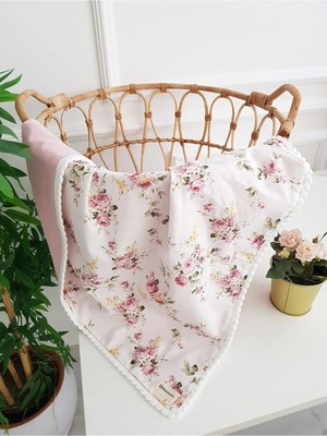 Marvielle Çiçekli Ponponlu Çift Kat Müslin Bebek Battaniye Müslin Örtü 85X90 - Bebek & Çocuk Battaniyesi