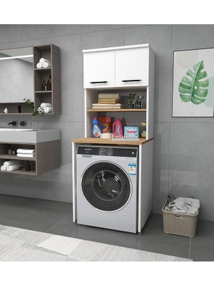 Makinesi Dolabı 3 Raflı Kapaklı Banyo Dolabı Beyaz - Atlantik Çam