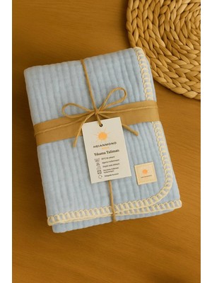 Marvielle Bebek Battaniye %100 Pamuk Müslin & 4 Kat Çoban Dikişli & Açık Mavi (100X12 - Bebek & Çocuk Battaniyesi