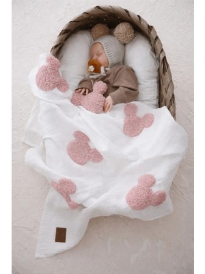 Marvielle Teddy-Dört Kat Müslin Pudra Souris Battaniye - Bebek & Çocuk Battaniyesi