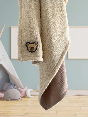 Marvielle Teddy Peluş Müslin Battaniye Latte 120X90 cm - Bebek & Çocuk Battaniyesi