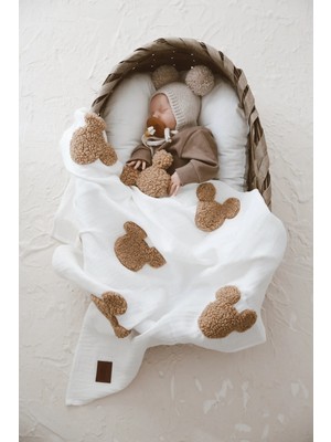 Marvielle Teddy-Dört Kat Müslin Ekru Souris Battaniye - Bebek & Çocuk Battaniyesi