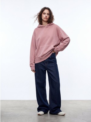 LTB Regular Fit Faded Fabric Kapüşonlu Pembe Sweatshırt