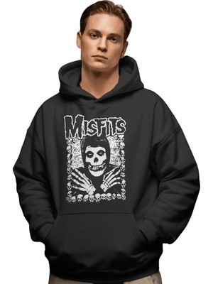 Sevbano Misfits Rock Metal Müzik Grubu Ön Baskılı Unisex Oversize Premium Hoodie