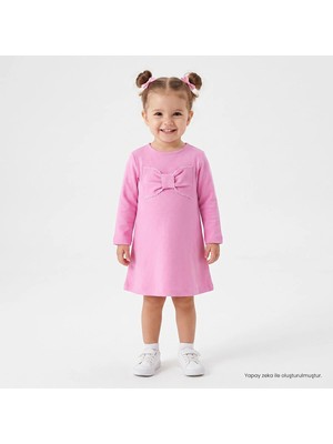 Hellobaby Kız Bebek Elbise Fiyonk Baskılı Bisiklet Yaka Long Sleeve