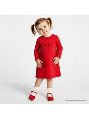 Hellobaby Kız Bebek Elbise Fiyonk Baskılı Bisiklet Yaka Long Sleeve