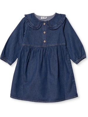 Hellobaby Kız Bebek Elbise Düğmeli Bebe Yaka Long Sleeve Reçme