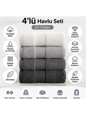 Efendioğlu Türcan PURECOTTON ANTRASİT VE TONLARI 50*90 CM  4 LÜ ULTRA EMİCİ YUMUŞAK DOKULU  EL YÜZ HAVLUSU