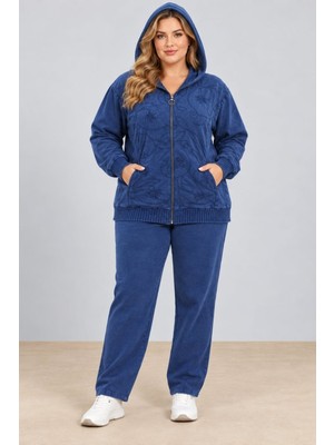 Cedy Denim Cedy Denım Kadın  Nakış Detaylı Fermuarlı Kapüşonlu Sweatshirt ve Bol Paça Eşofman Alt Üst Takım C9130