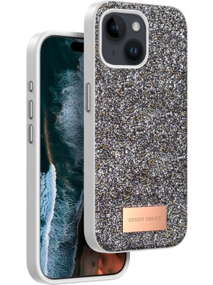 Hubrendy Mep Onegif  Iphone 15 Bright Simli Kapak - Gümüş