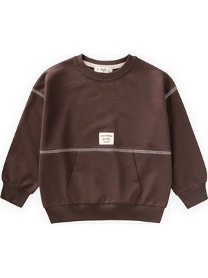 Cigit Karyoka Detaylı Oversize Sweatshirt 2-8 Yaş Kahverengi