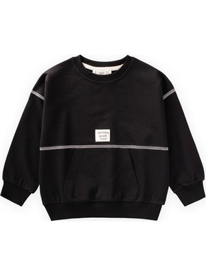 Cigit Karyoka Detaylı Oversize Sweatshirt 2-8 Yaş Siyah
