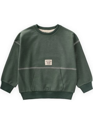Cigit Karyoka Detaylı Oversize Sweatshirt 2-8 Yaş Haki Yeşil