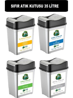 Marvielle Sıfır Atık Kutusu 35 Lt*4 Adet Geri Dönüşüm Kutusu Atık Kovası Plastik Çift - Çöp Kovası