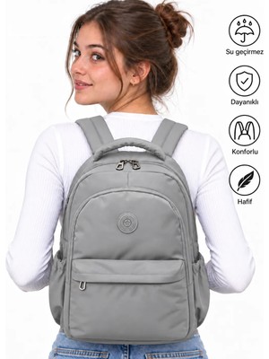 Bevitton Su Geçirmez Kumaş Okul Çantası Unisex Gri Okul Sırt Çantası 2200