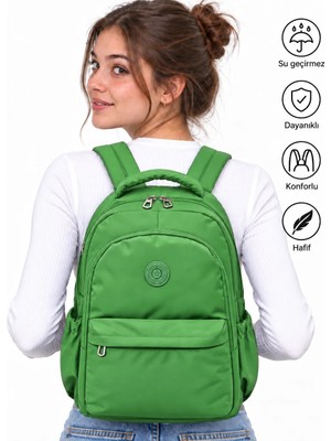 Bevitton Su Geçirmez Kumaş Okul Çantası Unisex Okul Sırt Çantası 2200 Yeşil