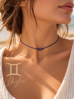 Femenino Ikizler Burcu Gerçek Doğal Lapis Lazuli Taşlı Ayarlanabilir Kolye