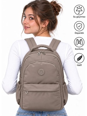 Bevitton Su Geçirmez Kumaş Unisex Okul Sırt Çantası 2200 Açık Vizon Hafif ve Dayanıklı