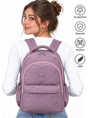 Bevitton Su Geçirmez Kumaş Okul Çantası Unisex Okul Sırt Çantası 2200 Mürdüm
