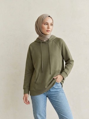 Miostil Kapşonlu Kanguru Cep Oysho Tunik-Haki
