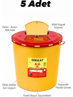 Marvielle Tıbbi Atık Kovası, Enfekte Kovası Sarı Renk , Hijyenik ve Güvenli Kullanım - Çöp Kovası