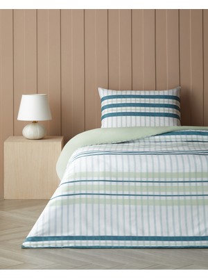 English Home Grid Zone Kolay Ütülenir Tek Kişilik Nevresim Seti 160X220 cm Seledon-Yeşil