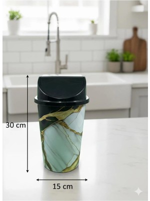 Marvielle 5 Litre Click Kapaklı 30X15 cm Gold Mermer Görünümlü Lüks Desen - Çöp Kovası