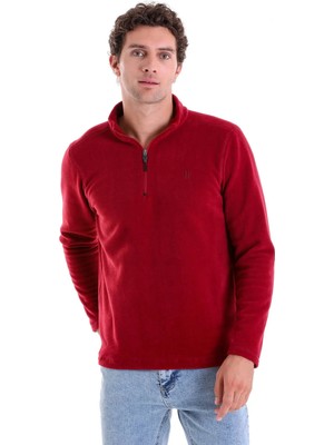 Hatemoğlu Bordo Regular Fit Düz Yarım Fermuarlı Bato Yaka Polar Sweatshirt