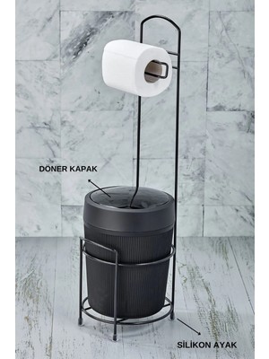 Marvielle Şık Metal Standlı Banyo ve Mutfak Seti - Çöp Kovası