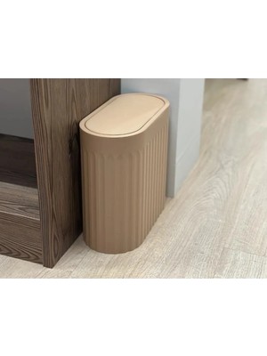 Marvielle 3D Baskı Yivli Oval Çöp Kutusu Sallanır Kapaklı Banyo Tuvalet Mutfak Ofis K - Çöp Kovası