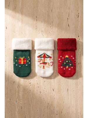 Bony Socks Bebek Yeni Yıl Temalı 3'lü Yılbaşı Soket Çorabı