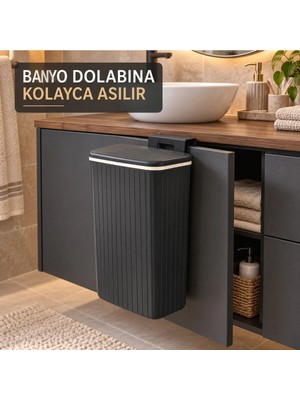 Marvielle Dolap Kapağına Asılan Çift Yönlü Kapaklı Mutfak Banyo Askılı Çöp - Çöp Kovası