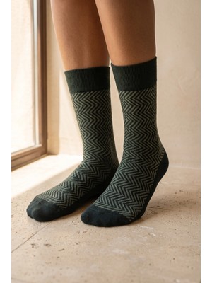 Bony Socks Unisex Zigzag Desenli Soket Çorap Koyu Yeşil