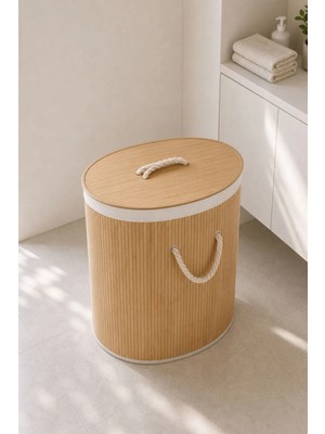 Ironika Bambu Oval Kirli Çamaşır Sepeti Katlanabilir Bambu Kirli Çamaşır Oyuncak Çok Amaçlı Sepet