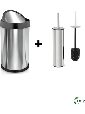 Marvielle Krom Pratik Kapaklı 8 Lt+ Metal Tuvalet Wc Fırçası Klozet Fırças - Çöp Kovası
