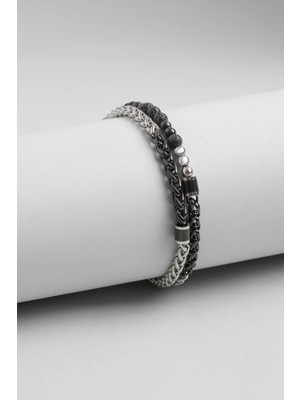 So CHIC Osiris Lav ve Oniks Taşlı Çift Sarmal Çelik Erkek Bileklik