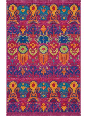 Rugs Modern Halı Sdtplus Vintage Etnik Madalyon Desenli Çok Renkli Ince Dokuma Taban Salon Halısı OZL361