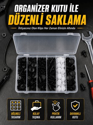 Astraltech Profesyonel Oto Klips Tamir Seti 6 Farklı Model Plastik Sabitleme Pimi Organizer Kutulu